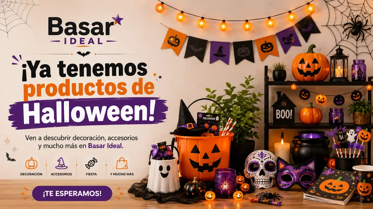 Ilustración de Halloween con una calabaza y decoración festiva en naranja y negro